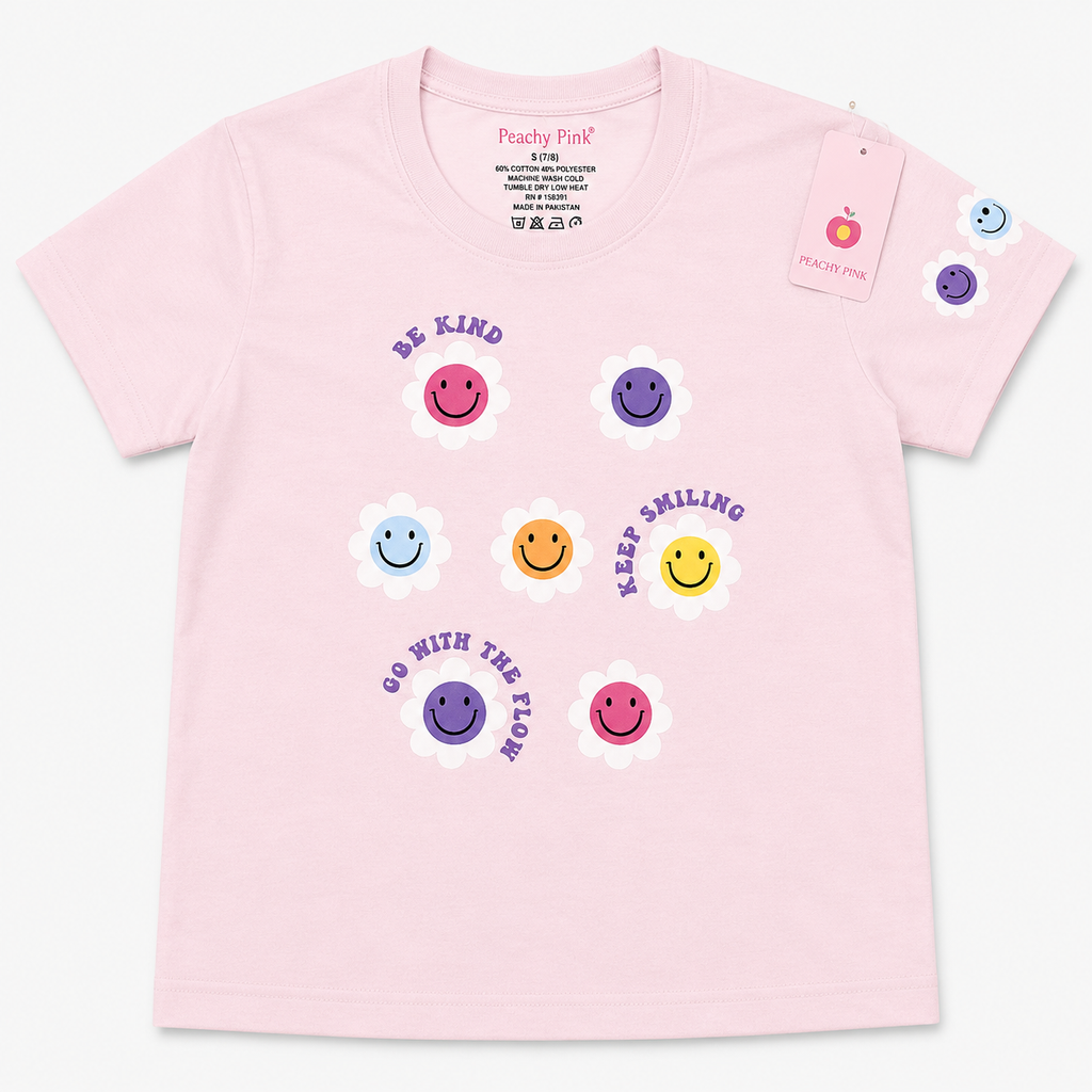 Girls T-Shirt — "Be Kind" Smiley | Shirt Only