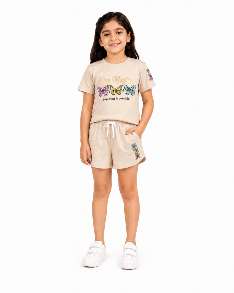 Girls T-Shirt + Short Set — "Stay Magical" Butterfly