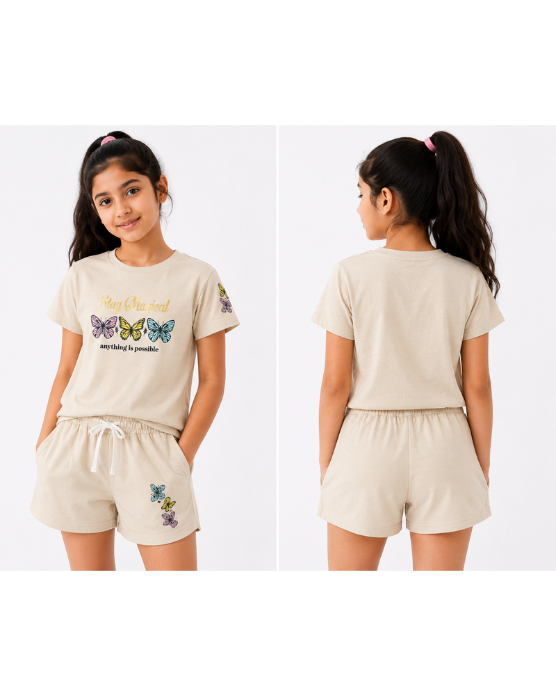 Girls T-Shirt + Short Set — "Stay Magical" Butterfly