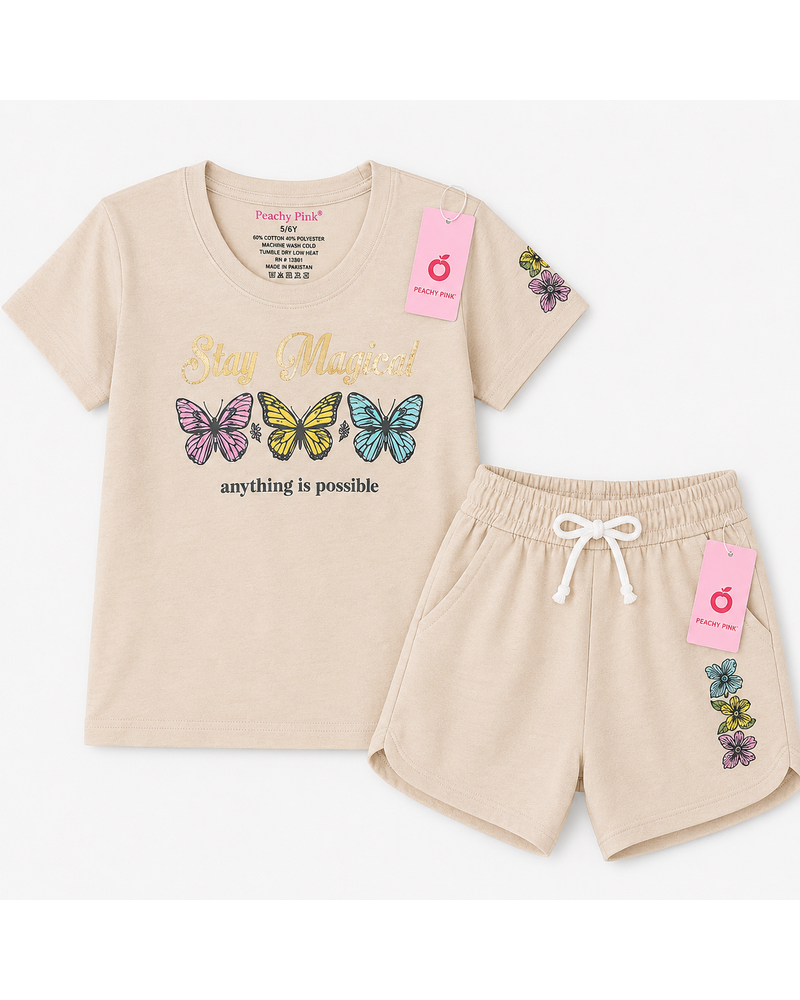 Girls T-Shirt + Short Set — "Stay Magical" Butterfly
