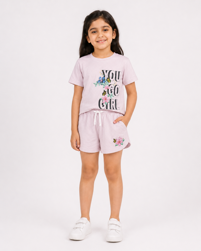 Girls T-Shirt + Short Set — "You Go Girl" Floral