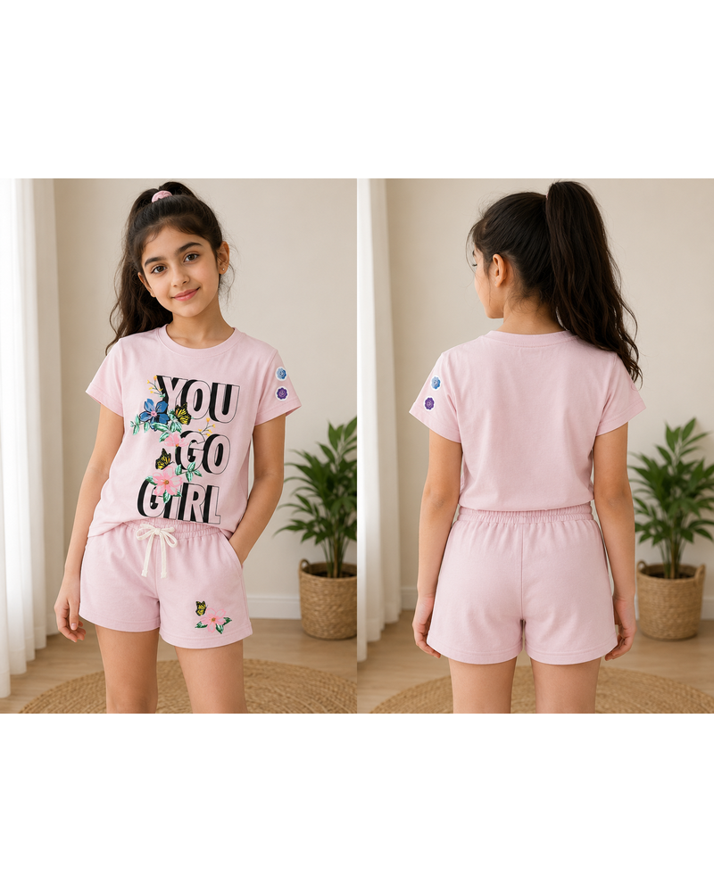 Girls T-Shirt + Short Set — "You Go Girl" Floral