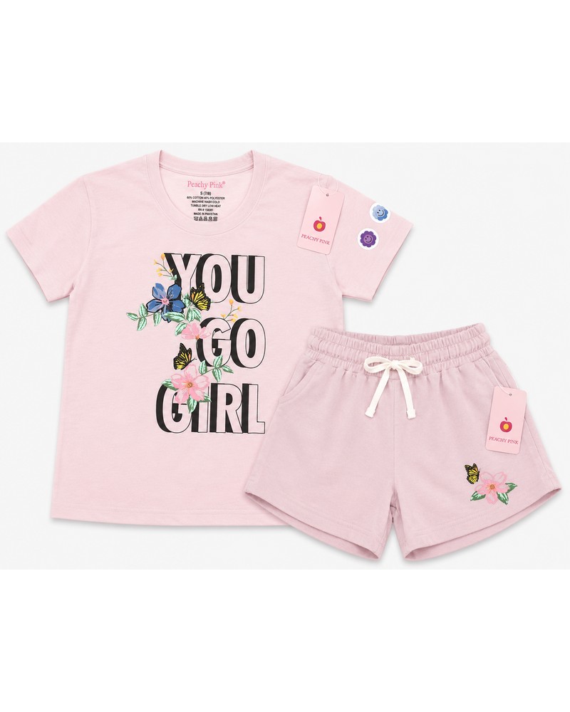 Girls T-Shirt + Short Set — "You Go Girl" Floral
