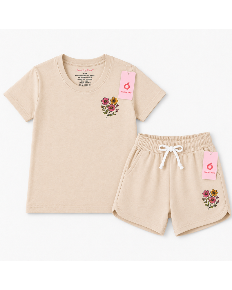 Girls T-Shirt + Short Set — Floral Bouquet