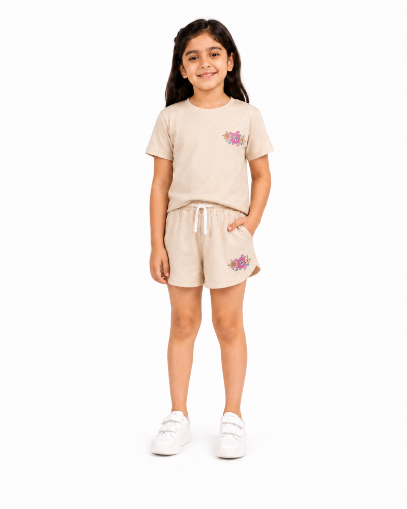 Girls T-Shirt + Short Set — Floral Bouquet