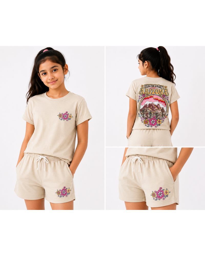 Girls T-Shirt + Short Set — Floral Bouquet