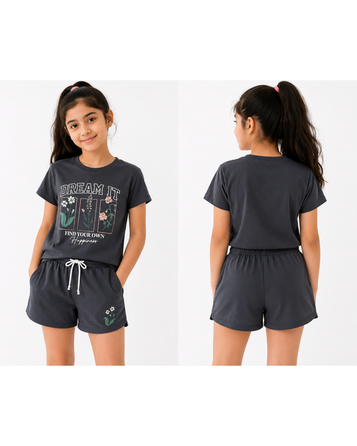 Girls T-Shirt + Short Set — "Dream It" Botanical