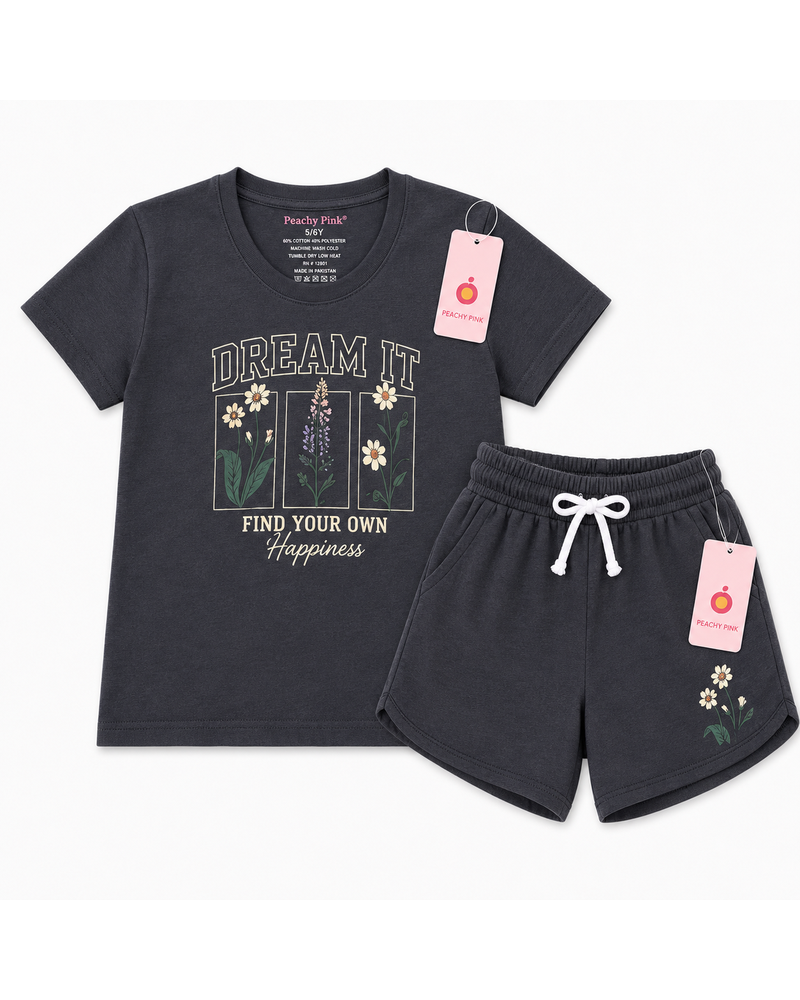 Girls T-Shirt + Short Set — "Dream It" Botanical