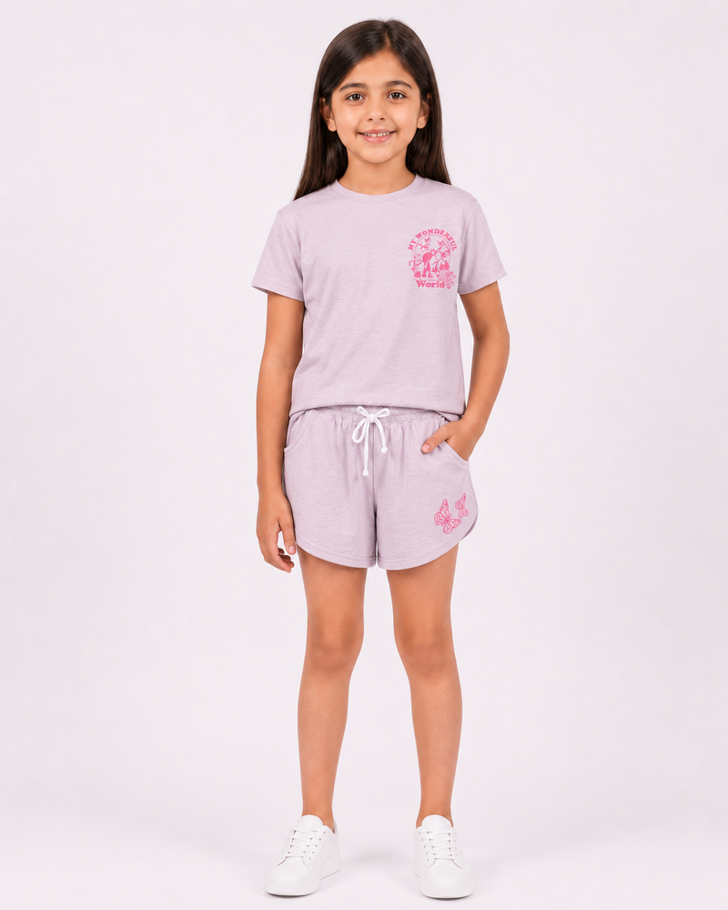 Girls T-Shirt + Short Set — "In Wonderful World" Animal