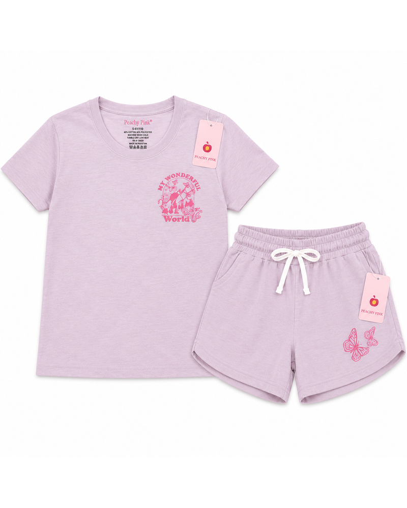 Girls T-Shirt + Short Set — "In Wonderful World" Animal