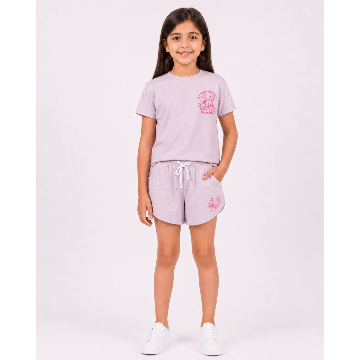 Girls T-Shirt + Short Set — "In Wonderful World" Animal