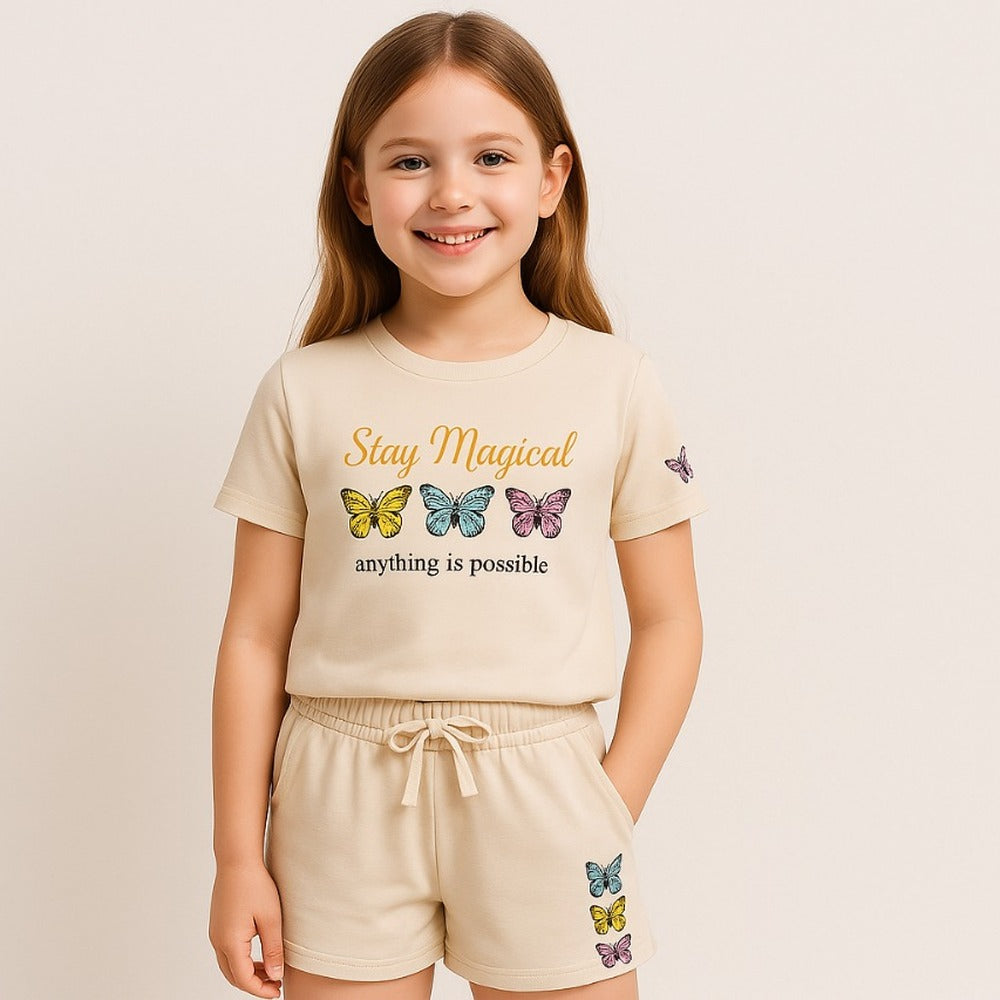 Girls Tee + Short Set — "Stay Magical" Butterfly | Style 1