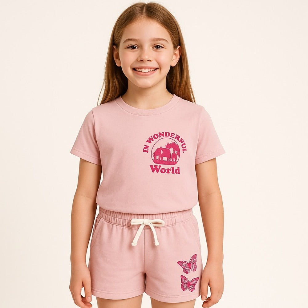 Girls Tee + Short Set — "In Wonderful World" Animal | Style 7